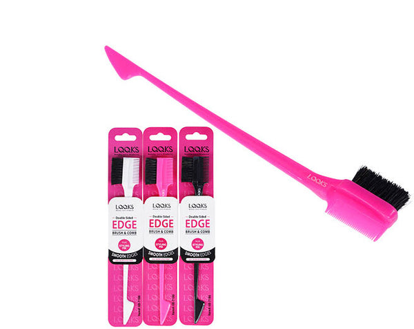 Lqqks Edge Control Brush and Comb Plus Styling 3 Pack (Pink, White, Black)