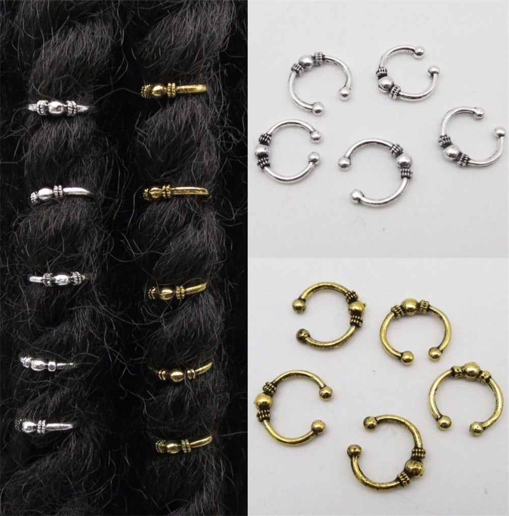 5 Piece Golden Adjustable Hair Braids Dread Dreadlock Cuffs Rings Dreadlock Rings Adjustable Medium and Large Dreadlocks - Locsanity