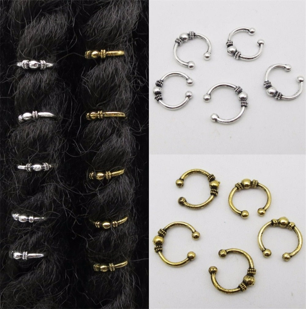 5 Piece Golden Adjustable Hair Braids Dread Dreadlock Cuffs Rings Drea ...