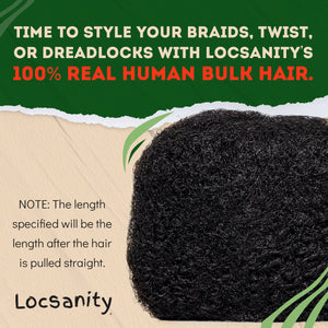 4 Pack Afro Kinky 100% Bulk Human Hair For DreadLocks, Loc Repair, Extensions, Twist, Braids 16" Long